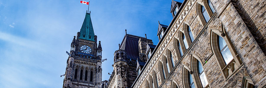 Looking up at the Parliament Buildings in Ottawa, Canada