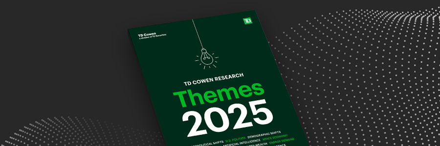 A printed report with TD Cowen Themes 2025 on the cover.